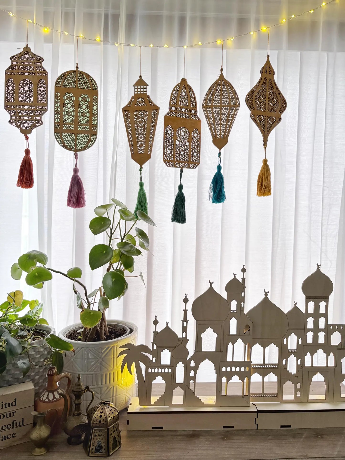 Eid Light-up Wooden Mosque-Scape DIY Very light imperfections! Discounted (can be repaired) Decorative Puzzle kit LED lights, summer craft