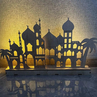 Eid Light-up Wooden Mosque-Scape DIY Very light imperfections! Discounted (can be repaired) Decorative Puzzle kit LED lights, summer craft