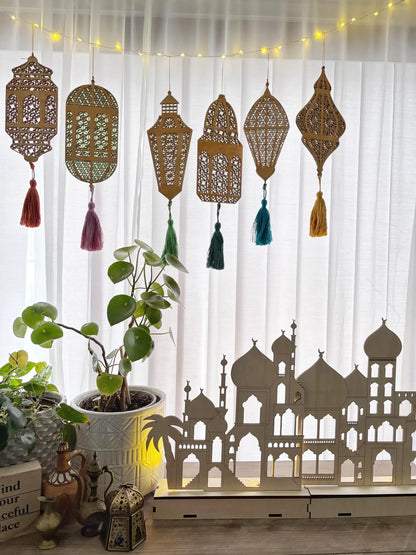Eid Light-up Wooden Mosque-Scape DIY Very light imperfections! Discounted (can be repaired) Decorative Puzzle kit LED lights, summer craft