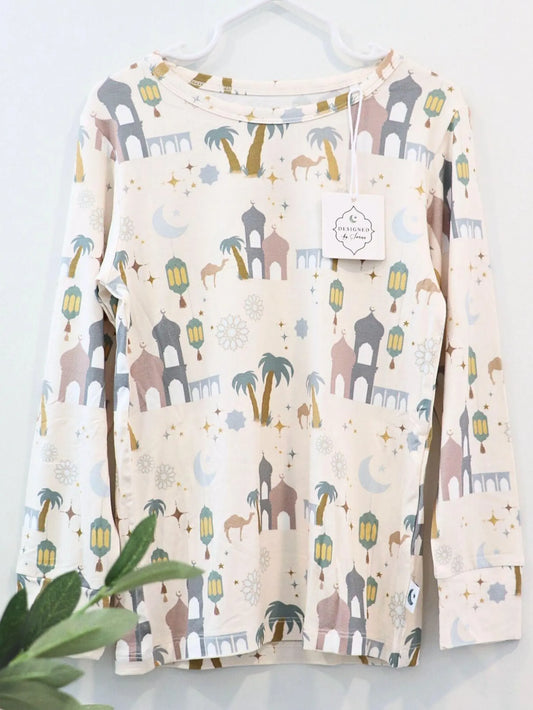 Eid Sleeper Set of 2 'Moon Light Worship' Family Matching PJ, Soft, Cozy, Ready to Ship, Mosque, Masjid, Muslim, Arabic, Hijab, Hajj, Pyjama