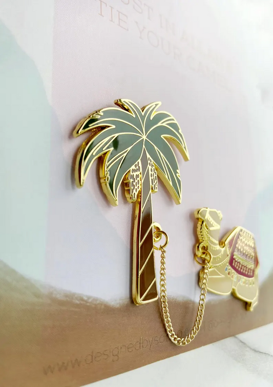 Trust Allah & Tie Your Camel 2 in 1 Enamel Chain Pin Accessory jewelry date palm tree tawakul Allah Islam Muslim jewelry Arabic south Asian